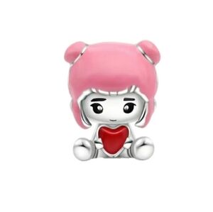 Kawaii Girl Pink Hair Buns Bracelet Charm Japanese Anime 925 Sterling Silver